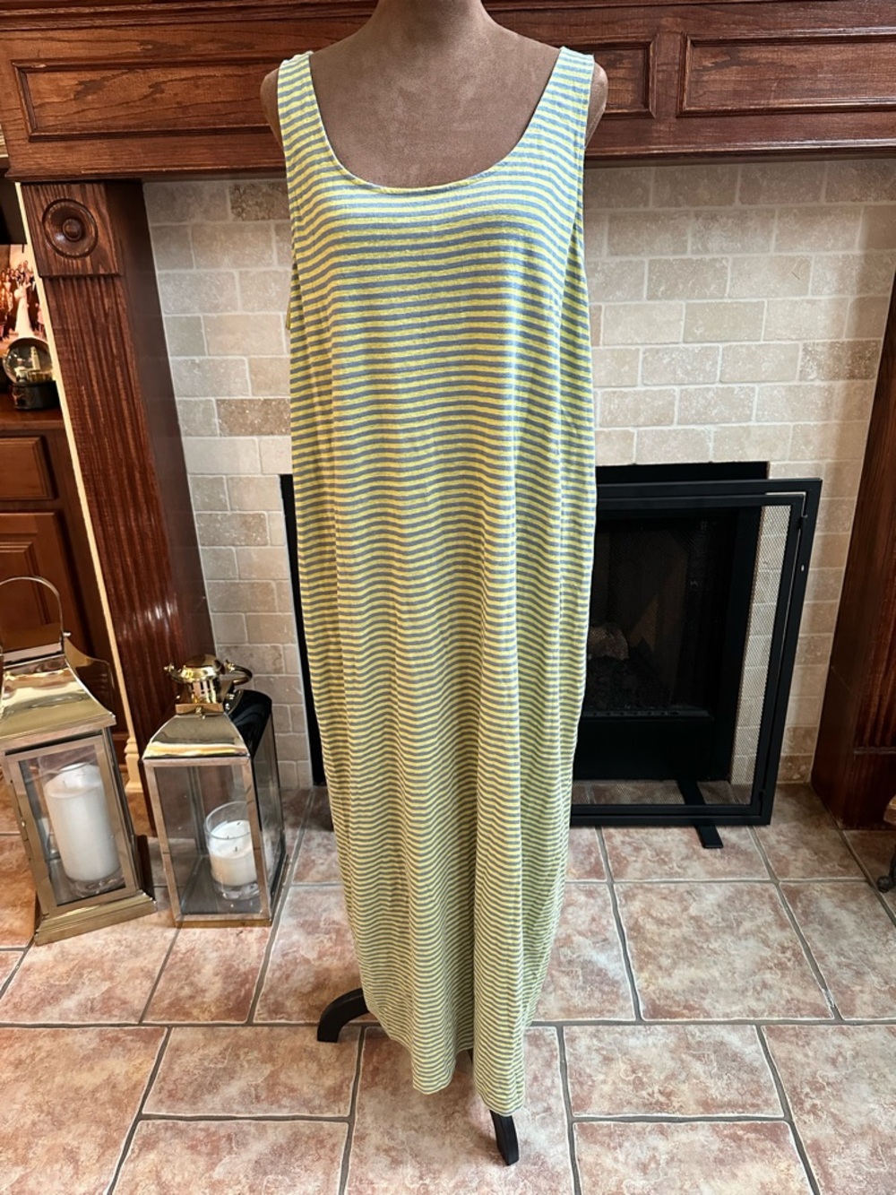 2 DRESSES by Eileen Fisher Sleeveless Striped Maxi Dress Stripe & Black Sz L